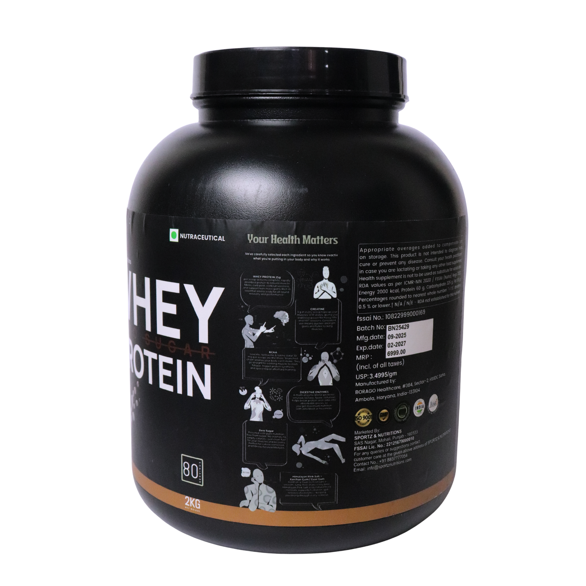 Whey Protein Powder with Digestive Enzymes – Belgian Chocolate | Zero Sugar | 2kg 2